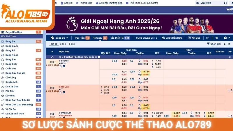 Sơ lược sảnh cược thể thao Alo789